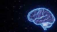 Digital brain with glowing neural networks on dark starry background for artificial intelligence and technology concepts.