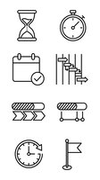 Time management and productivity line icons set isolated on white background for business planning and workflow optimization.