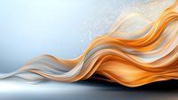 Flowing abstract waves in orange and white colors create dynamic motion effect against light blue background, modern minimalist design for business presentations.