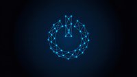 Glowing blue network power button icon with connected nodes and lines on dark background for technology and digital interface concepts.