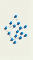 Blue molecular structure network with connected spheres and bonds on neutral background for scientific research and chemistry education materials.