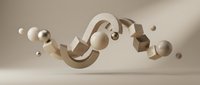 Flowing abstract geometric shapes with spheres in neutral tones, ideal for modern design, backgrounds, and contemporary visual projects.
