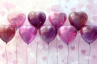 Romantic heart-shaped purple and pink balloons floating against dreamy bokeh background, perfect for Valentine's Day cards, wedding invitations, and love-themed designs.