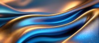 Luxurious abstract background with flowing golden and blue waves creating dynamic movement and metallic texture, modern design element for luxury branding.