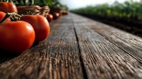 Fresh ripe red tomatoes on rustic wooden table with selective focus and blurred background, natural organic produce for healthy eating.