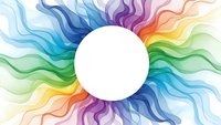 Colorful rainbow waves flowing in circular pattern around white center space. Abstract fluid motion design for logos, presentations and creative projects.