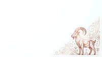 Isolated goat standing in profile with ornamental swirling flourishes and decorative scrollwork on white background, suitable for clipart, t-shirt design, and branding applications.