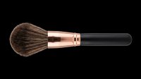 Makeup powder brush with rose gold ferrule and black handle, isolated on transparent background. Great for beauty clipart, stickers, t-shirt design, and print on demand.