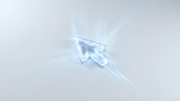Glowing holographic cursor arrow with light effects and energy trails on transparent background for digital interface design and tech presentations.