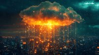 Futuristic cityscape at night with glowing digital rain falling from illuminated clouds, showcasing modern technology concept and urban development. Perfect for tech themes.