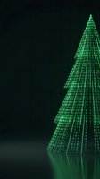 Digital Christmas tree made of green binary code numbers on dark background for holiday technology concepts and cyber celebrations.