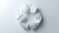 Cracked recycling symbol with globe texture on white background, representing environmental crisis, sustainability challenges, and broken eco system concept.