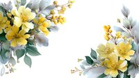 Delicate yellow flowers with soft green leaves and gray foliage on white background, isolated floral elements for wedding invitations and greeting cards.