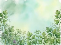Watercolor botanical border with green foliage and purple flowers on soft pastel background, ideal for spring designs, invitations, and decorative projects.
