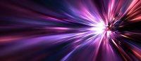 Vibrant light burst with pink and purple rays radiating from central bright point against dark background, creating dynamic motion effect and cosmic atmosphere.