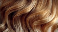 Close-up of wavy blonde hair with golden highlights and natural brown lowlights showing texture and movement, ideal for beauty and haircare advertising.