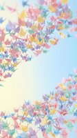 Colorful origami paper cranes in pastel rainbow hues creating dreamy artistic composition for creative projects and peaceful meditation themes.