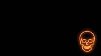 Neon orange skull glowing against dark background, isolated design element suitable for t-shirts, posters, and digital graphics.
