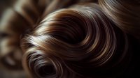 Luxurious dark brown hair waves and curls in elegant flowing pattern against dark background, showcasing professional hairstyling and beauty industry concepts.