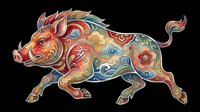 Colorful ornamental boar with floral and swirl patterns, isolated on transparent background. Great for stickers, t-shirt design, print on demand, and sublimation.