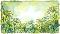 Watercolor botanical border frame with delicate green umbrella flowers and foliage, isolated on white background, ready for design, invitations, and stationery projects.