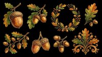 Autumn acorn and oak leaf clipart set isolated on transparent background, ready for T-shirts, stickers, sublimation, and print on demand seasonal designs.