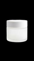 Frosted glass cosmetic jar with white lid, isolated on transparent background. Ready for beauty branding, mockups, stickers, print on demand, and T-shirt design use.