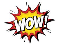 Comic book style wow exclamation burst with red yellow explosion effect isolated on transparent background for graphic design and print projects.