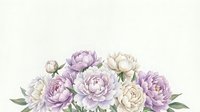 Watercolor peony bouquet with soft purple and cream blooms on light background, perfect for wedding invitations and greeting cards.
