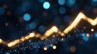 Glowing golden zigzag line with sparkles and bokeh effects on dark blue background creates magical atmosphere for festive designs and holiday decorations.