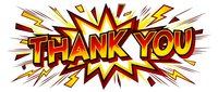 Retro comic book style thank you message with bold red and yellow starburst explosion effect, isolated on white background for greeting cards and design projects.