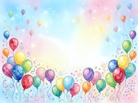 Colorful watercolor balloons frame with pastel sky background for party invitations, celebrations and festive greeting cards design.