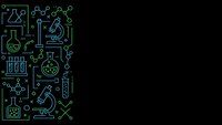 Science laboratory equipment icons in neon green outline style on black background for educational materials, research presentations and scientific designs.