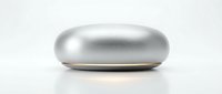 Sleek silver metallic oval pod with glowing base, isolated on white background for product design, tech mockups, and modern interface applications.