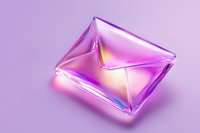 Holographic glass envelope with iridescent pink and purple gradient colors on pastel background, modern minimal design concept for digital communication.