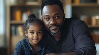 African American father and young daughter sharing tender moment at home, close-up portrait showing loving bond and connection between parent and child in casual setting.