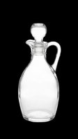 Clear glass oil cruet with stopper, isolated on transparent background, ready for kitchen, restaurant menu, clipart, sticker, print on demand, and T-shirt design use.