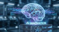 Digital brain with glowing neural networks and data streams representing artificial intelligence innovation in modern technology and machine learning.