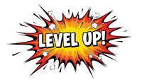 Comic book explosion burst with Level Up text in retro pop art style. Gaming achievement badge with dynamic starburst rays on transparent background.