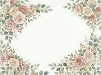 Vintage floral frame with roses, peonies and greenery in soft pink, cream and sage tones on white background. Suitable for wedding invitations.