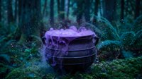 Glowing purple mushroom or fungus with ethereal light in dark forest setting surrounded by moss and vegetation for fantasy and nature concepts.