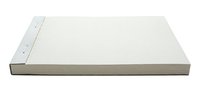 White blank hardcover book or album with spiral binding lying flat on clean background for mockup and design projects.