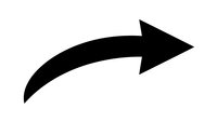 Black curved arrow pointing right isolated on white background for web design, presentations and graphic projects.