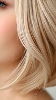 Close-up of platinum blonde hair strands flowing naturally against soft skin tone background, highlighting subtle texture and movement for beauty and fashion concepts.
