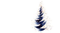 Elegant navy blue watercolor Christmas tree with gold glitter accents on white background, isolated festive design element for holiday projects.