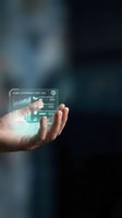 Hand holding holographic sustainability dashboard with environmental data charts and green energy statistics for corporate reporting and analysis.