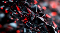 Abstract black geometric crystal structure with glowing red light effects and reflective surfaces creating dynamic technological pattern for modern backgrounds.