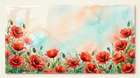 Watercolor red poppy flowers border frame with soft pastel background, floral botanical illustration for spring summer design projects and decorations.