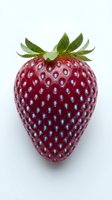 Fresh ripe strawberry with green leafy crown isolated on white background. Vibrant red fruit with detailed seeds, perfect for food, nutrition, and healthy eating designs.