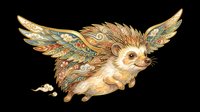 Ornate winged hedgehog with decorative golden and turquoise patterned wings, isolated on transparent background. Ready for t-shirt design, clipart, stickers, sublimation and print-on-demand products.